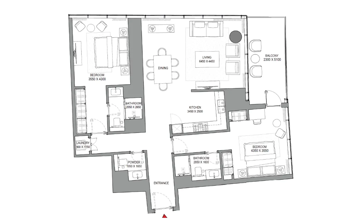 2 BR Floor Plan 2